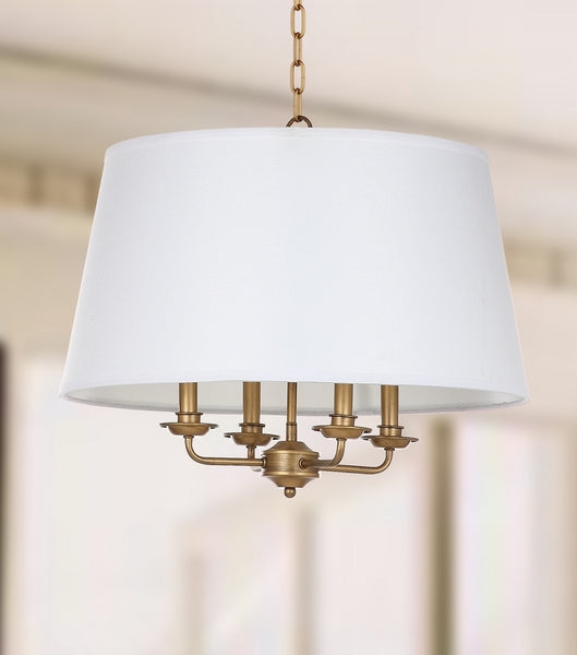 Kimball Adjustable Pendant Lighting in Gold with Off-White Cotton Shade