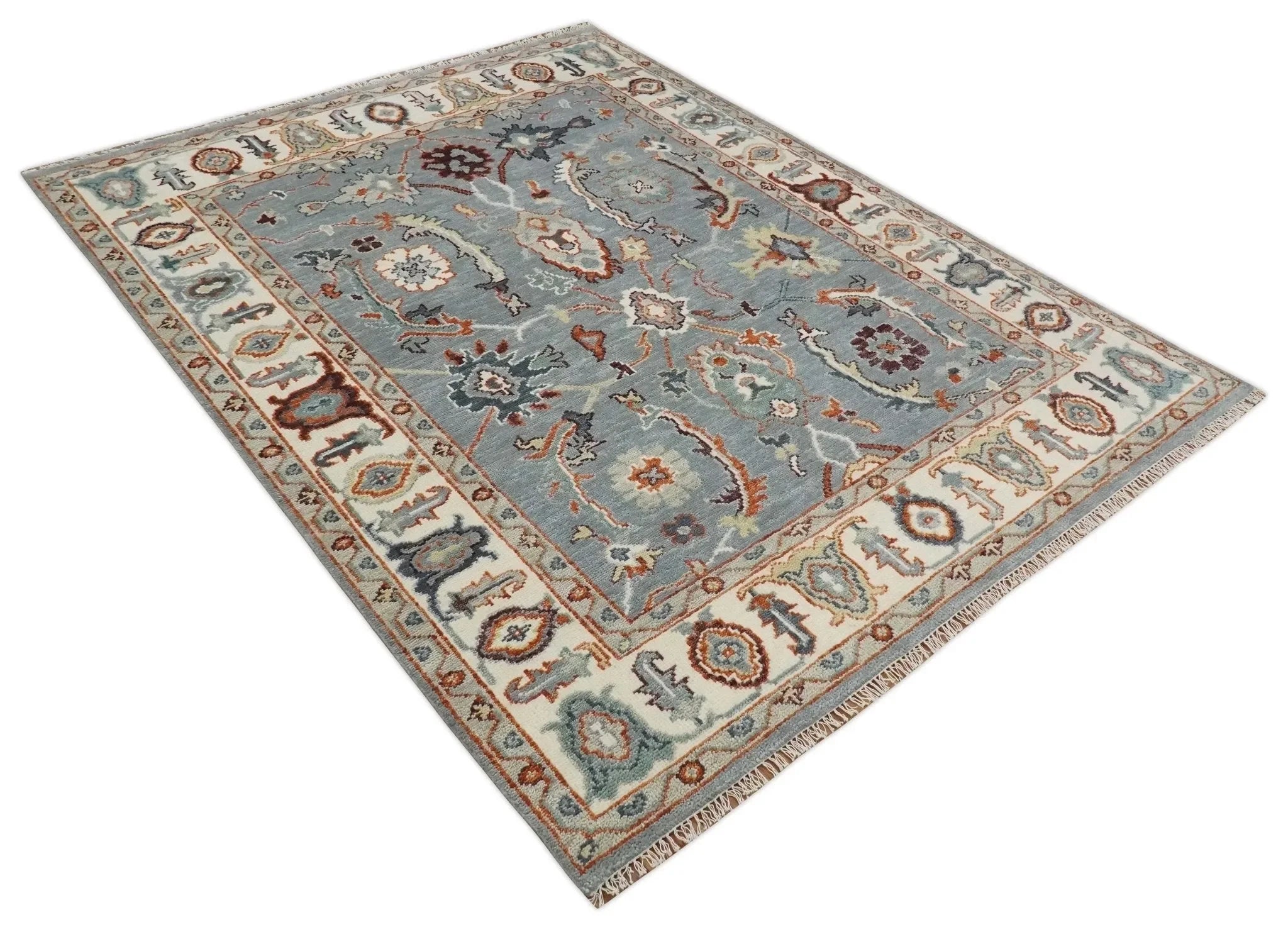 Hand Knotted Gray and Ivory Traditional Oriental Oushak Custom Made Wool Area Rug - The Mayfair Hall