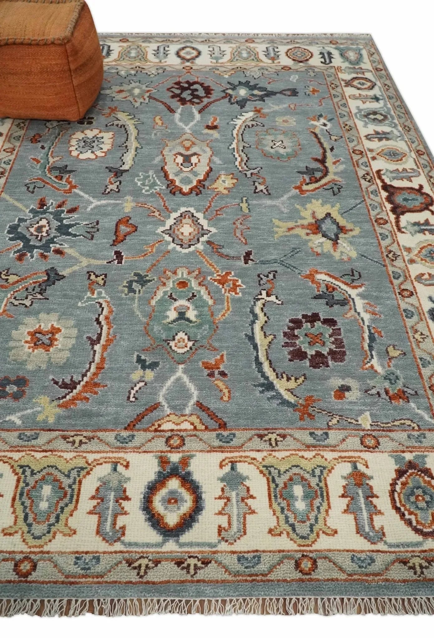 Hand Knotted Gray and Ivory Traditional Oriental Oushak Custom Made Wool Area Rug - The Mayfair Hall