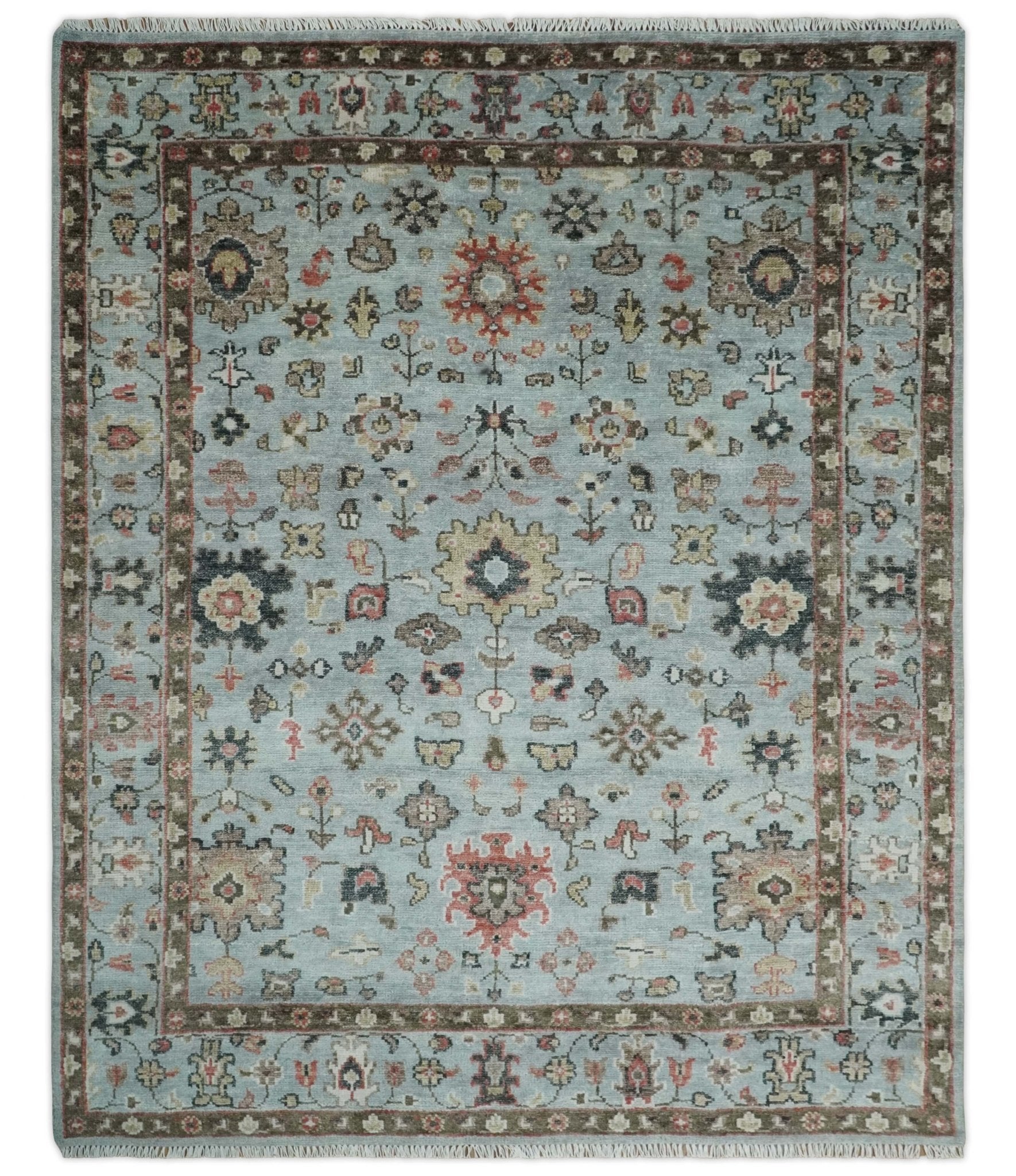 Made to Order Wool Traditional Silver and Olive  Hand knotted Oushak Area Rug