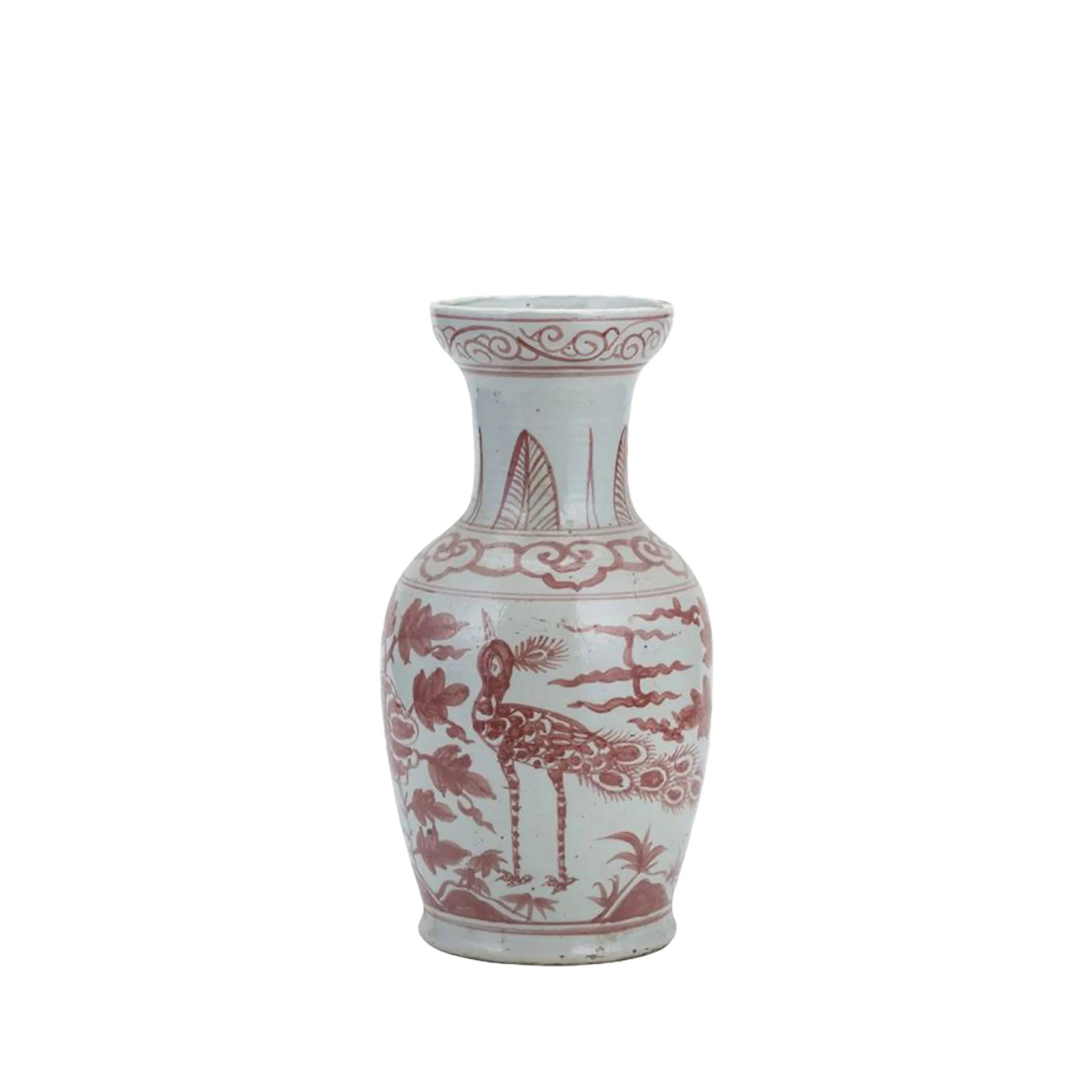 Coral Red Bird Vase With Dish-shaped Mouth Small - The Mayfair Hall