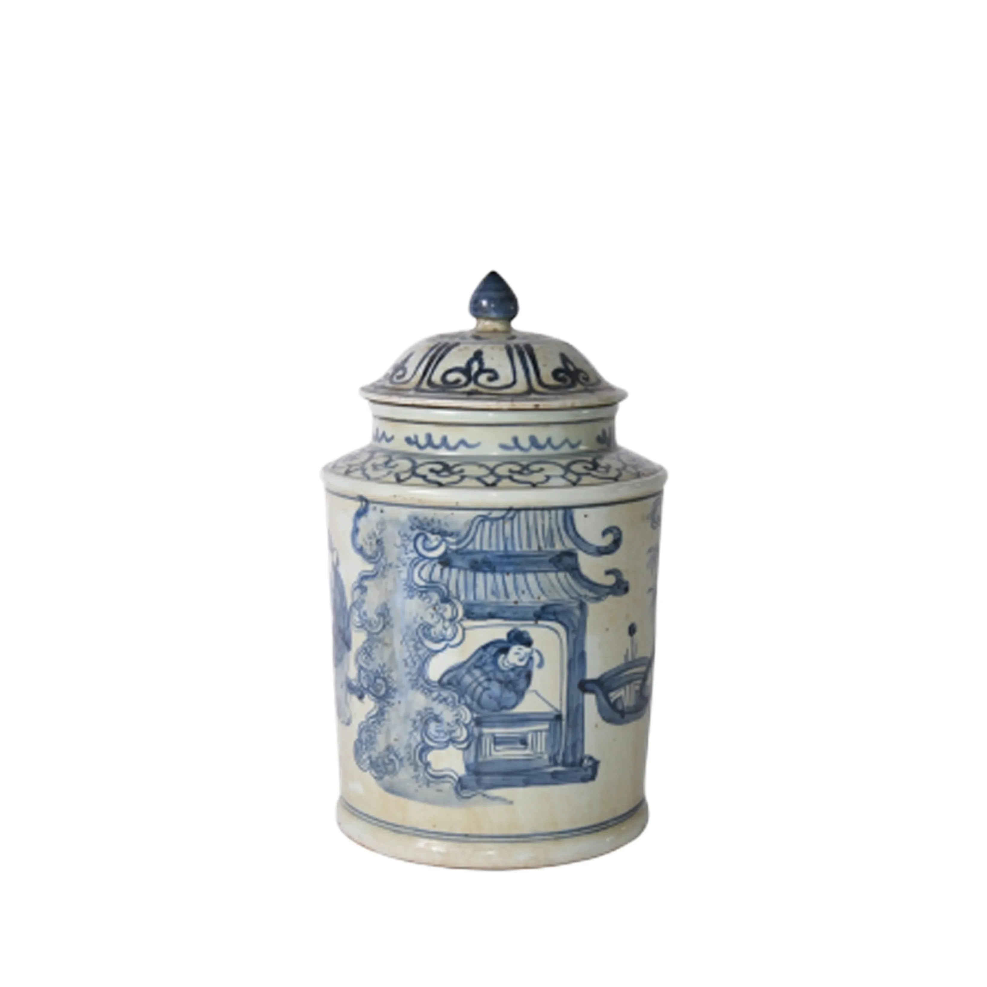 Blue And White Ancient People Lidded Jar - The Mayfair Hall
