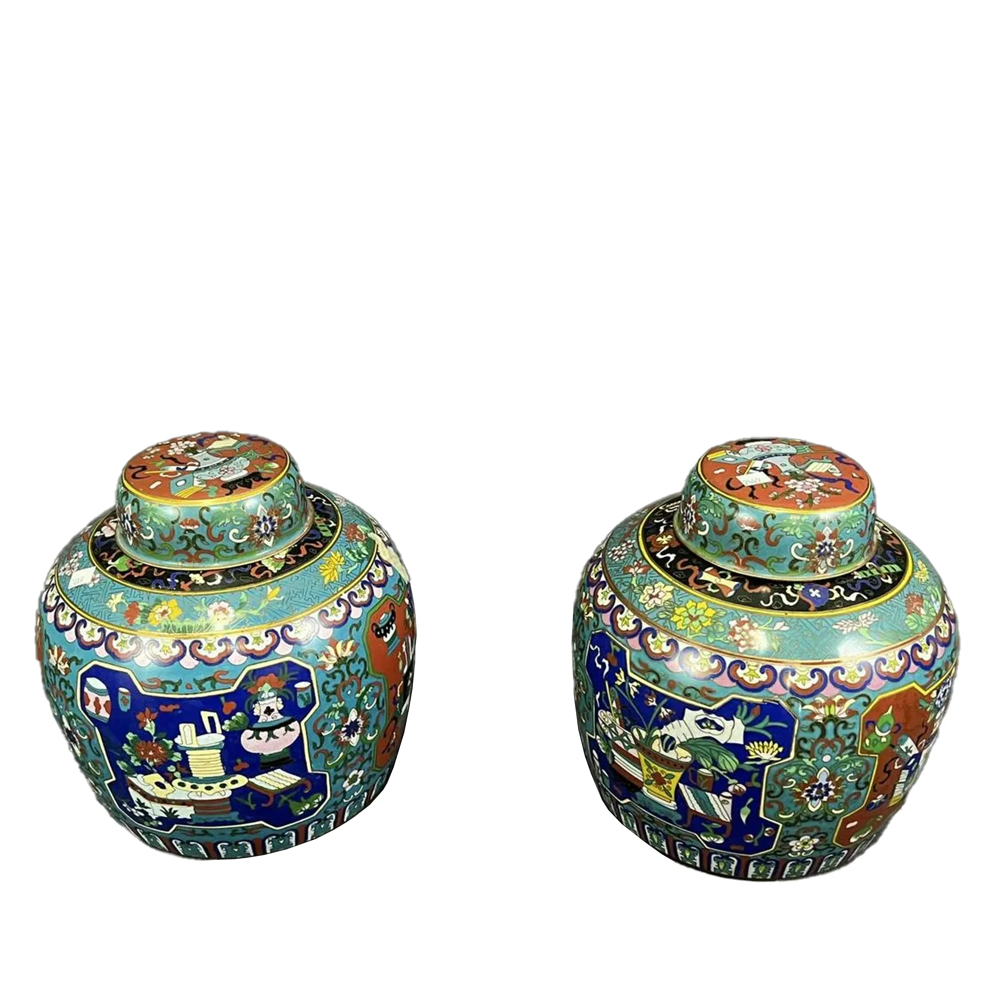 Pair of Antique Chinese Cloisonne Lidded Jars - The Mayfair Hall