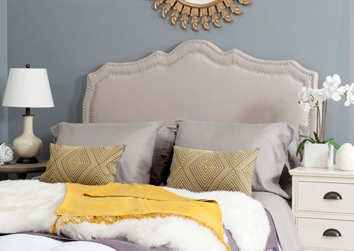 Skyler Headboard in Taupe with Silver Nail Head