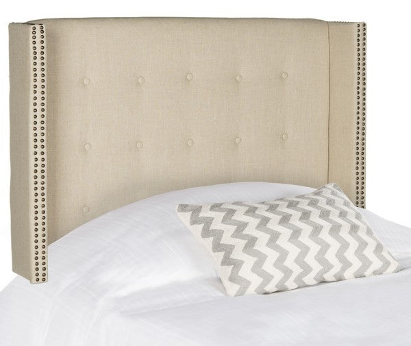 Keegan Linen Headboard in Hemp with Brass Nail Head Trim