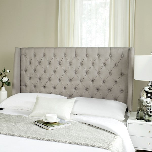 London Tufted Linen Headboard in Taupe with Flat Nail Heads
