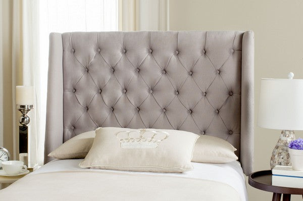 London Tufted Linen Headboard in Taupe with Flat Nail Heads