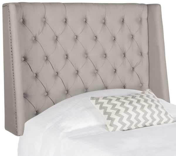 London Tufted Linen Headboard in Taupe with Flat Nail Heads