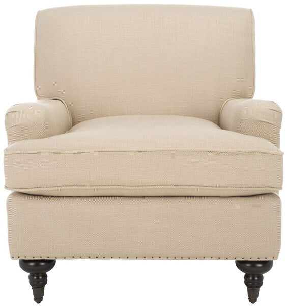 Chloe Club Chair in Antique Gold with Espresso Wood Legs