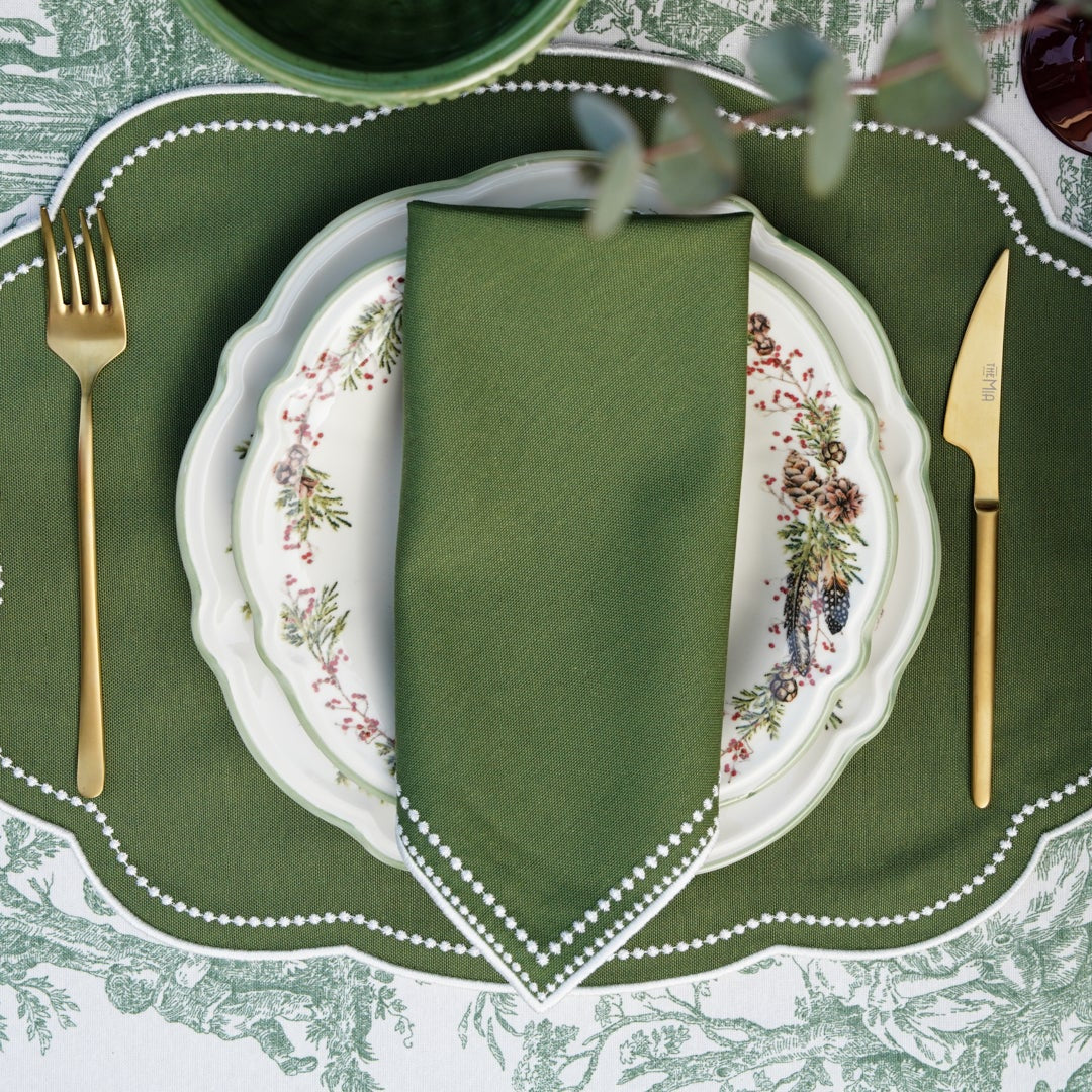 MIRELI GREEN RECTANGLE FABRIC PLACEMAT & NAPKIN SET
