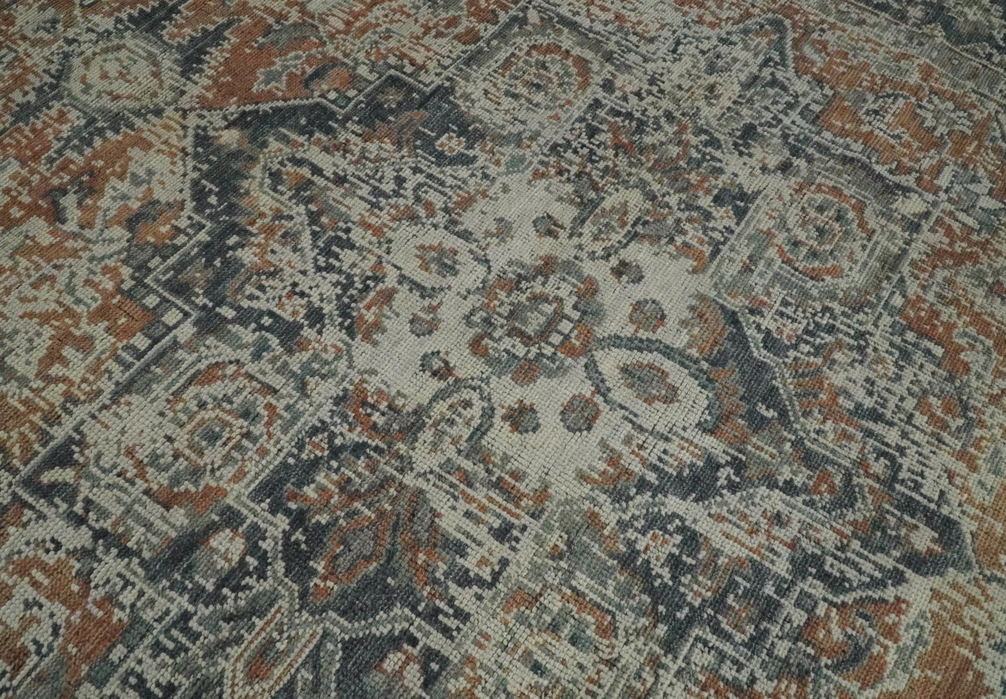 Modern Erased Heriz Hand Knotted 8x10 Rust and Silver Persian Area Rug | TRD2399 - The Rug Decor