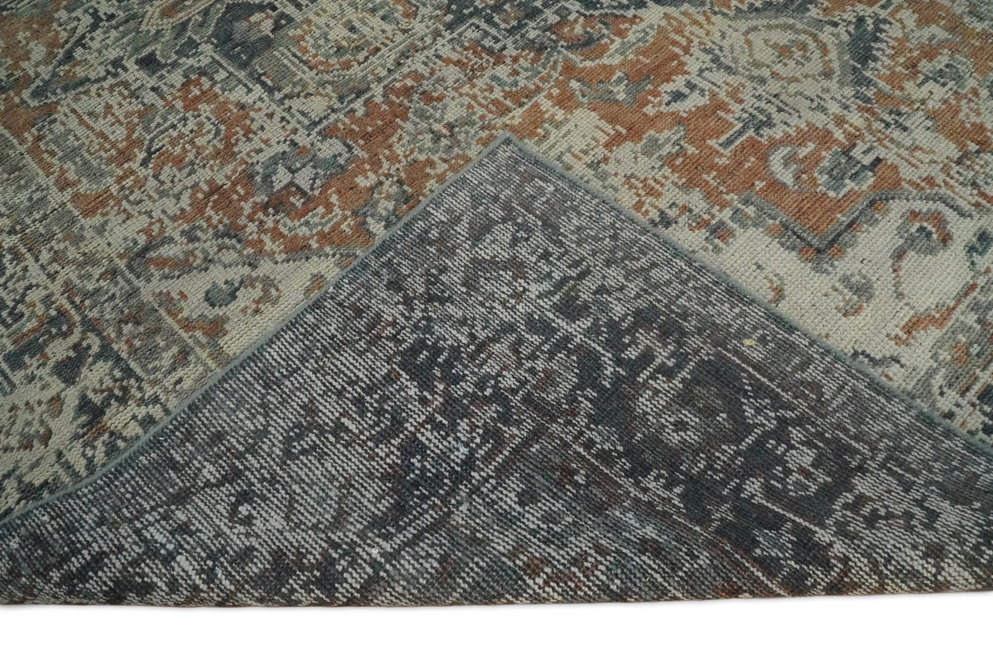 Modern Erased Heriz Hand Knotted 8x10 Rust and Silver Persian Area Rug | TRD2399 - The Rug Decor