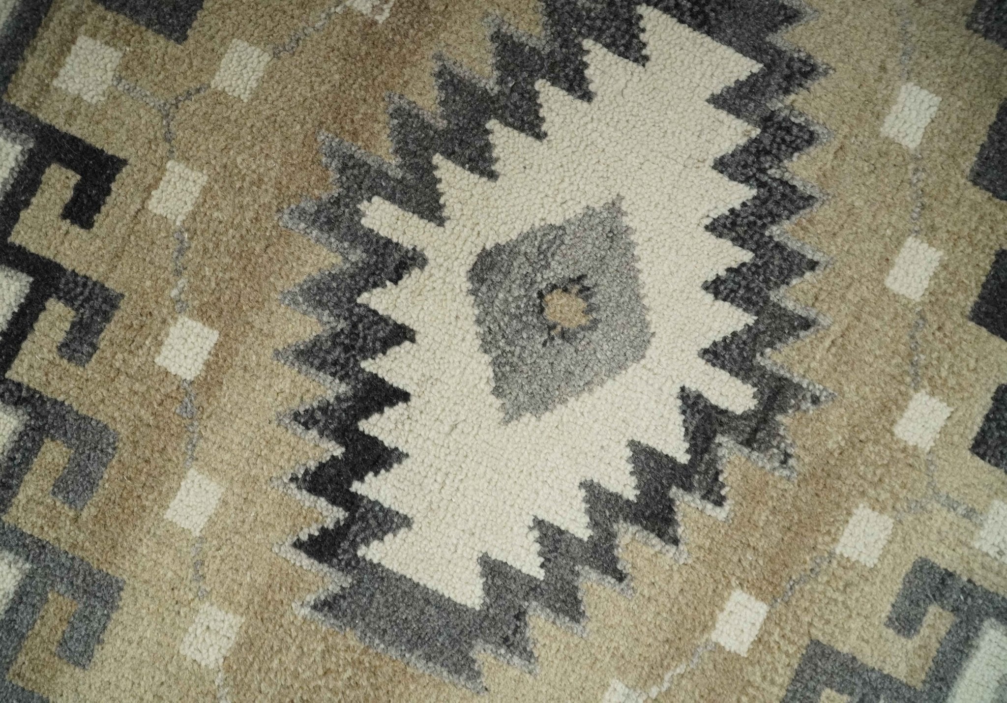 Natural Wool Hand Knotted Ivory, Beige and Charcoal Traditional Area Rug, Kids, Living Room and Bedroom Rug | MEHK2 - The Rug Decor