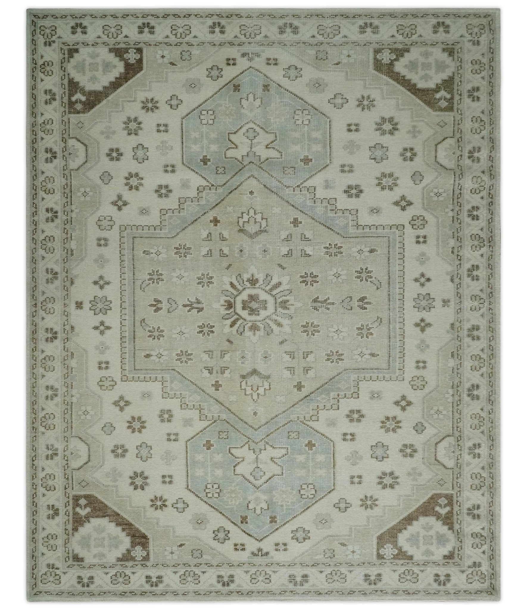 Neutral Ivory, Brown and Gray Hand knotted Traditional Multi Size wool Area Rug