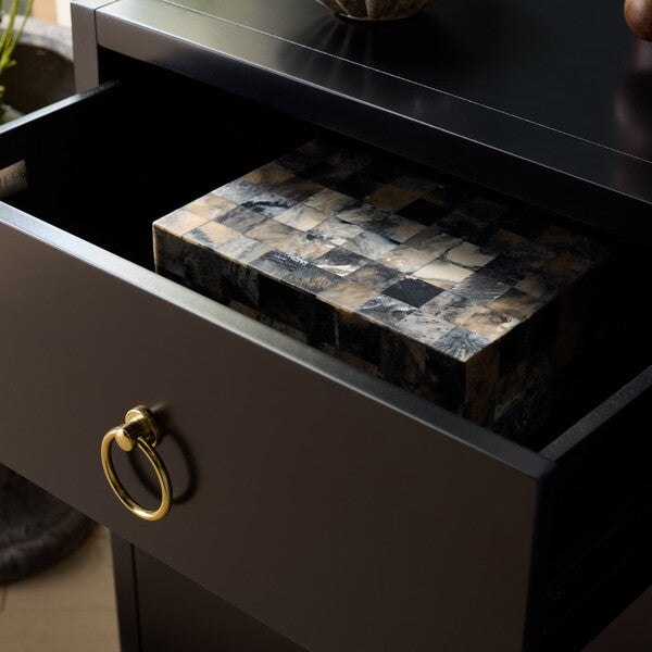 Sadie Wood Nightstand with 3 Drawer in Black