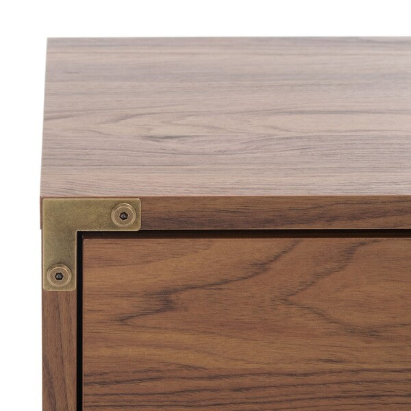 Galio 2 Drawer Nightstand in Walnut with Gold Ring Pulls