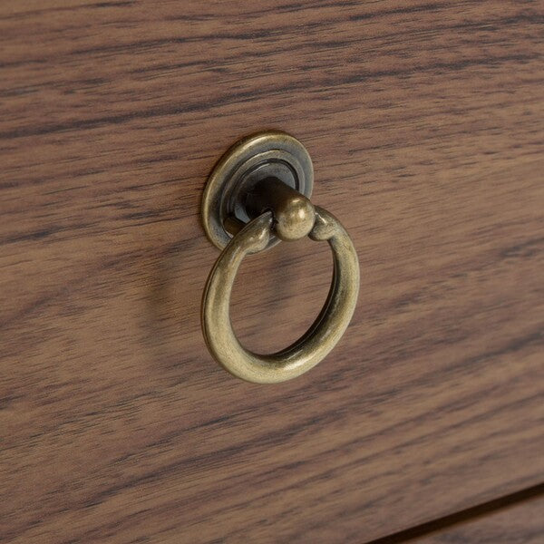 Galio 2 Drawer Nightstand in Walnut with Gold Ring Pulls