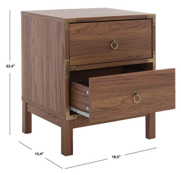 Galio 2 Drawer Nightstand in Walnut with Gold Ring Pulls