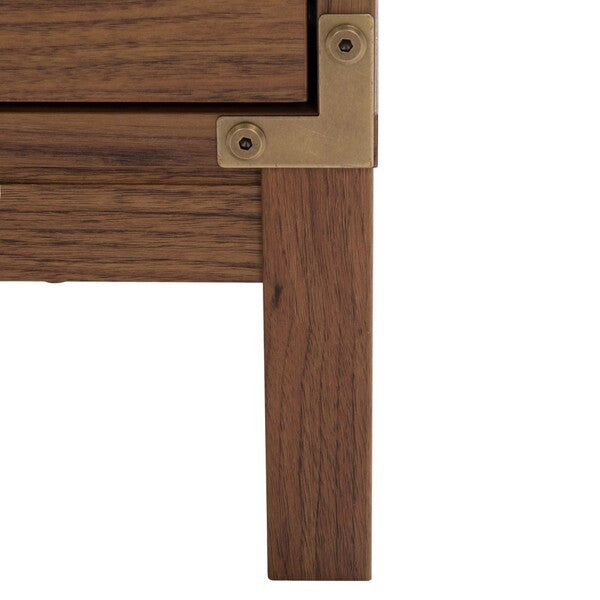 Galio 2 Drawer Nightstand in Walnut with Gold Ring Pulls