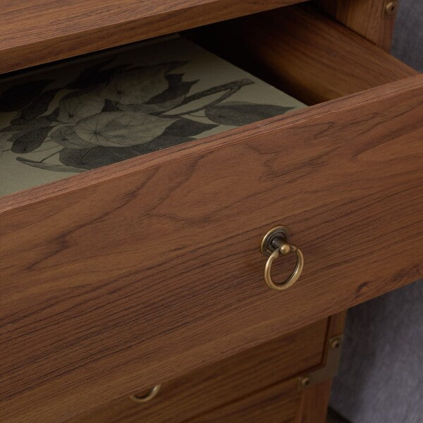 Galio 2 Drawer Nightstand in Walnut with Gold Ring Pulls