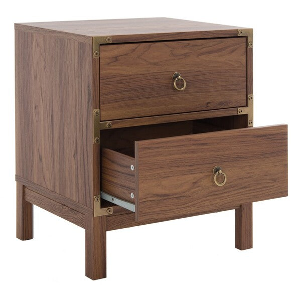 Galio 2 Drawer Nightstand in Walnut with Gold Ring Pulls