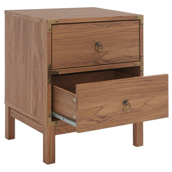 Galio 2 Drawer Nightstand in Oak with Gold Ring Pulls
