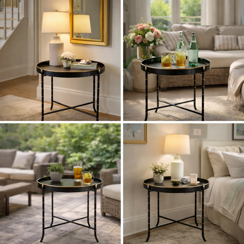 Black & Gold Scalloped Tray Table