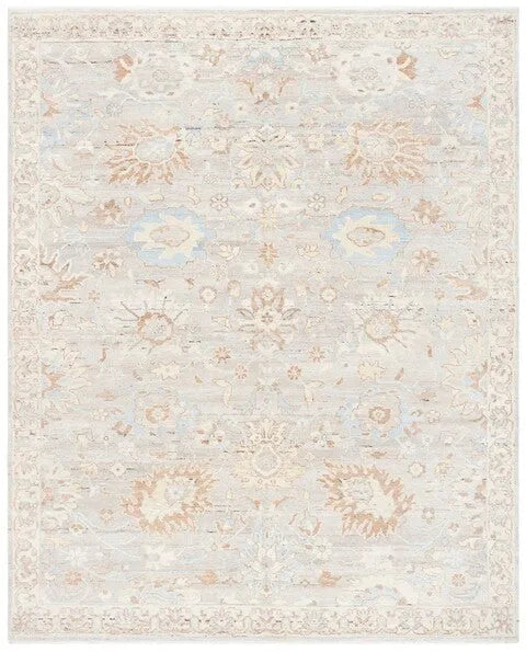 Oushak Wool Rug in Gray and Ivory