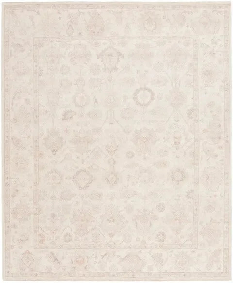 Oushak Wool Rug in Beige and Light Gray - The Mayfair Hall