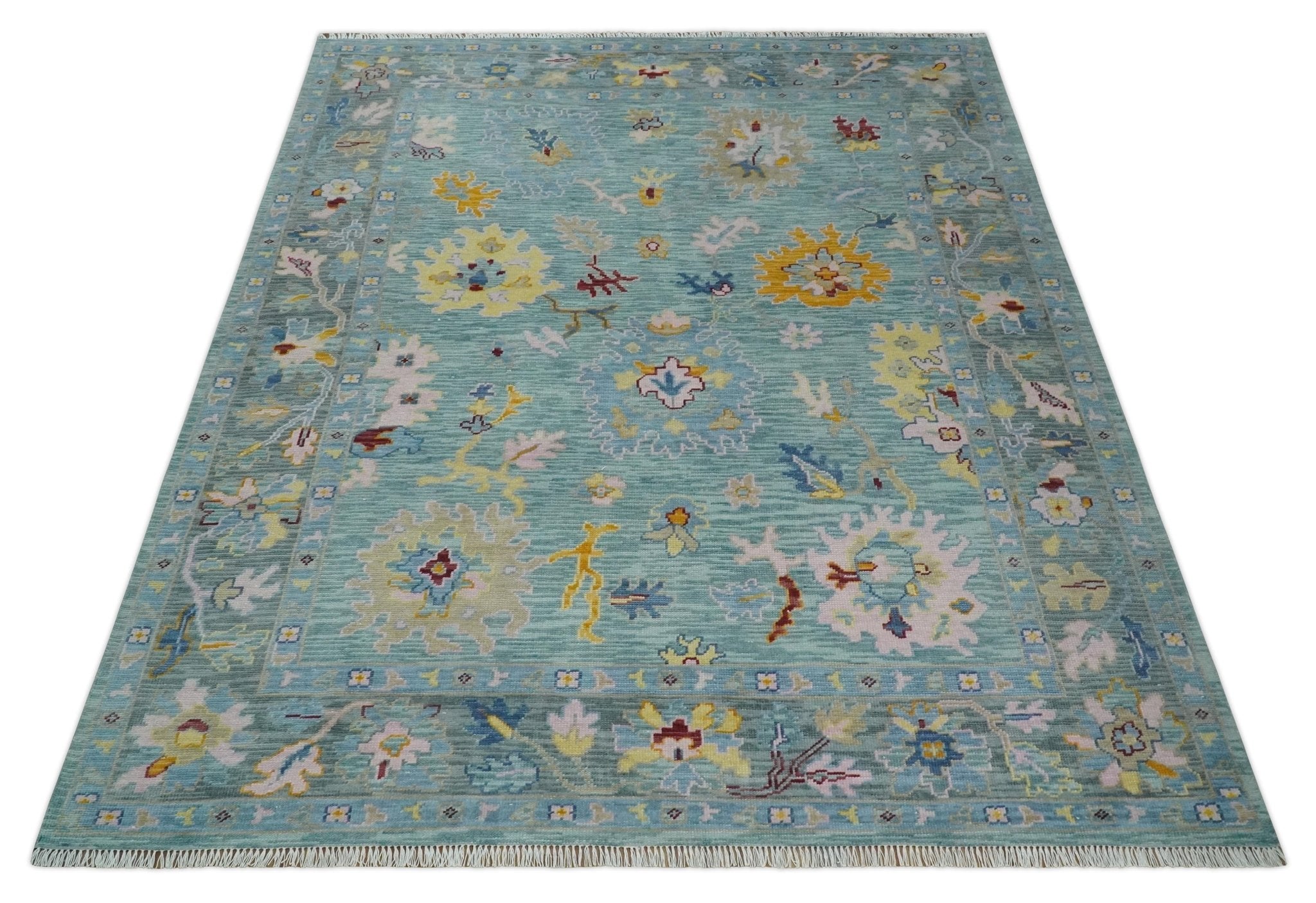 Oushak 5x8, 6x9, 8x10, 9x12, 10x14 and 12x15 Aqua and Gray Hand Knotted Traditional Persian Vintage Wool Rug | TRD2794 - The Rug Decor