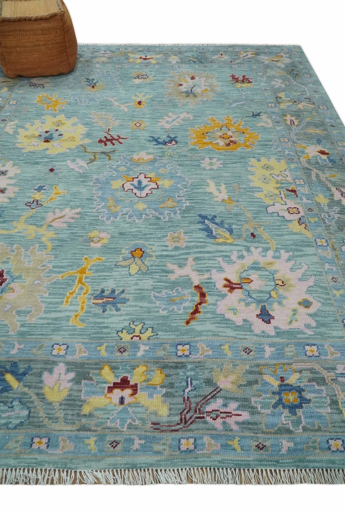 Oushak 5x8, 6x9, 8x10, 9x12, 10x14 and 12x15 Aqua and Gray Hand Knotted Traditional Persian Vintage Wool Rug | TRD2794 - The Rug Decor