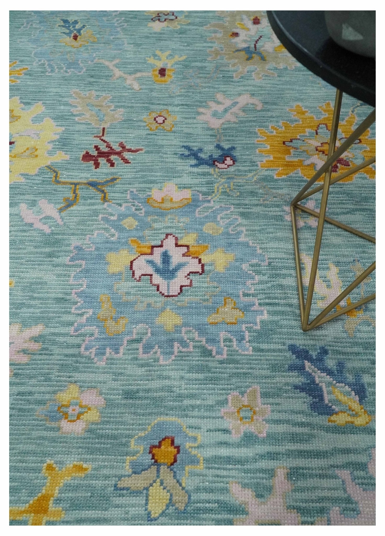 Oushak 5x8, 6x9, 8x10, 9x12, 10x14 and 12x15 Aqua and Gray Hand Knotted Traditional Persian Vintage Wool Rug | TRD2794 - The Rug Decor