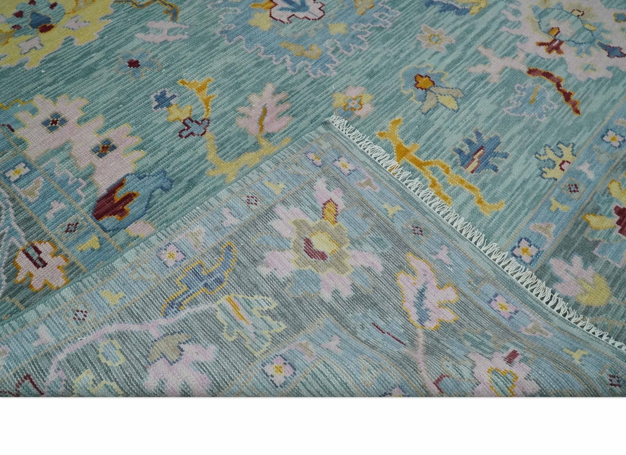 Oushak 5x8, 6x9, 8x10, 9x12, 10x14 and 12x15 Aqua and Gray Hand Knotted Traditional Persian Vintage Wool Rug | TRD2794 - The Rug Decor