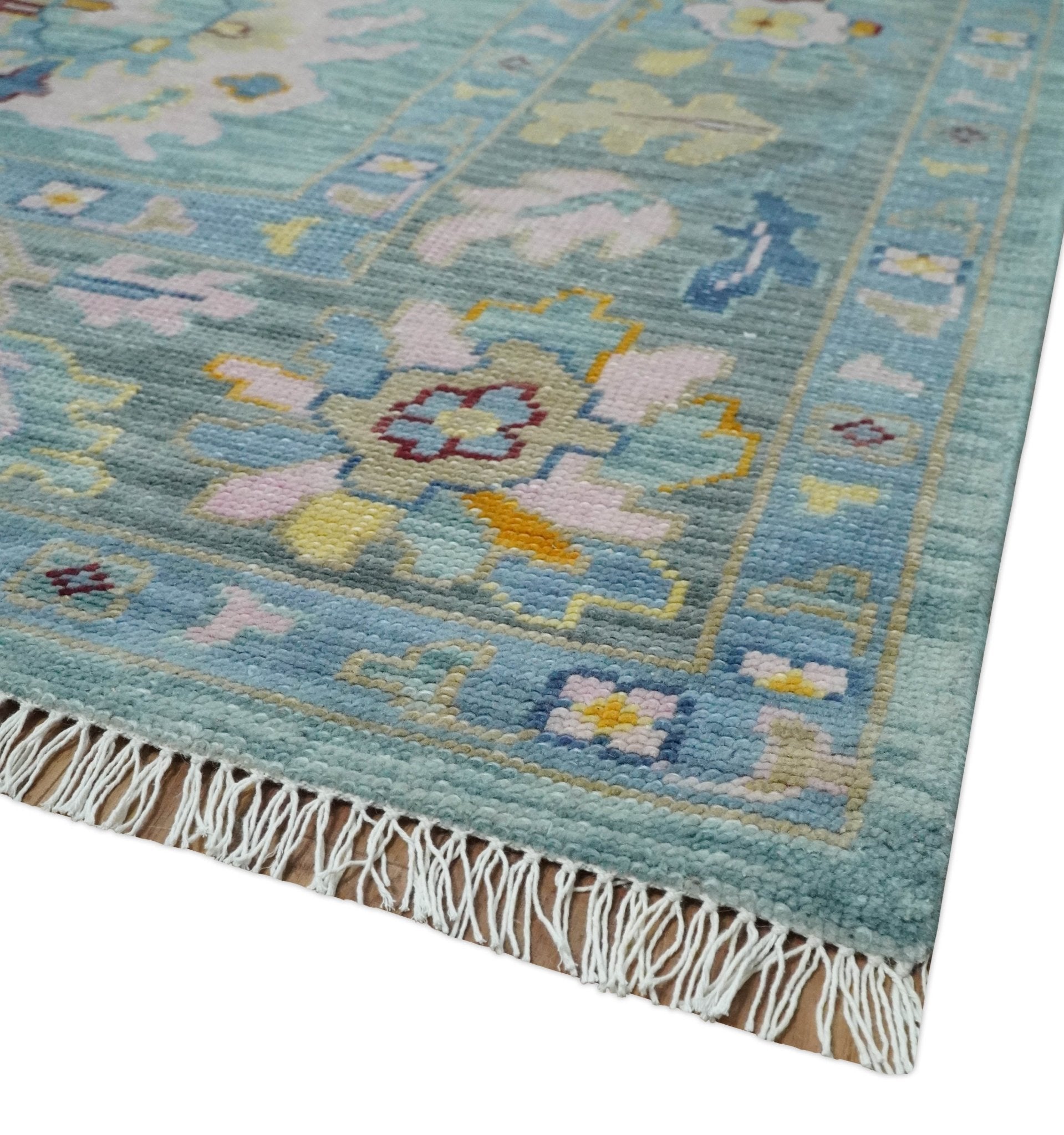 Oushak 5x8, 6x9, 8x10, 9x12, 10x14 and 12x15 Aqua and Gray Hand Knotted Traditional Persian Vintage Wool Rug | TRD2794 - The Rug Decor