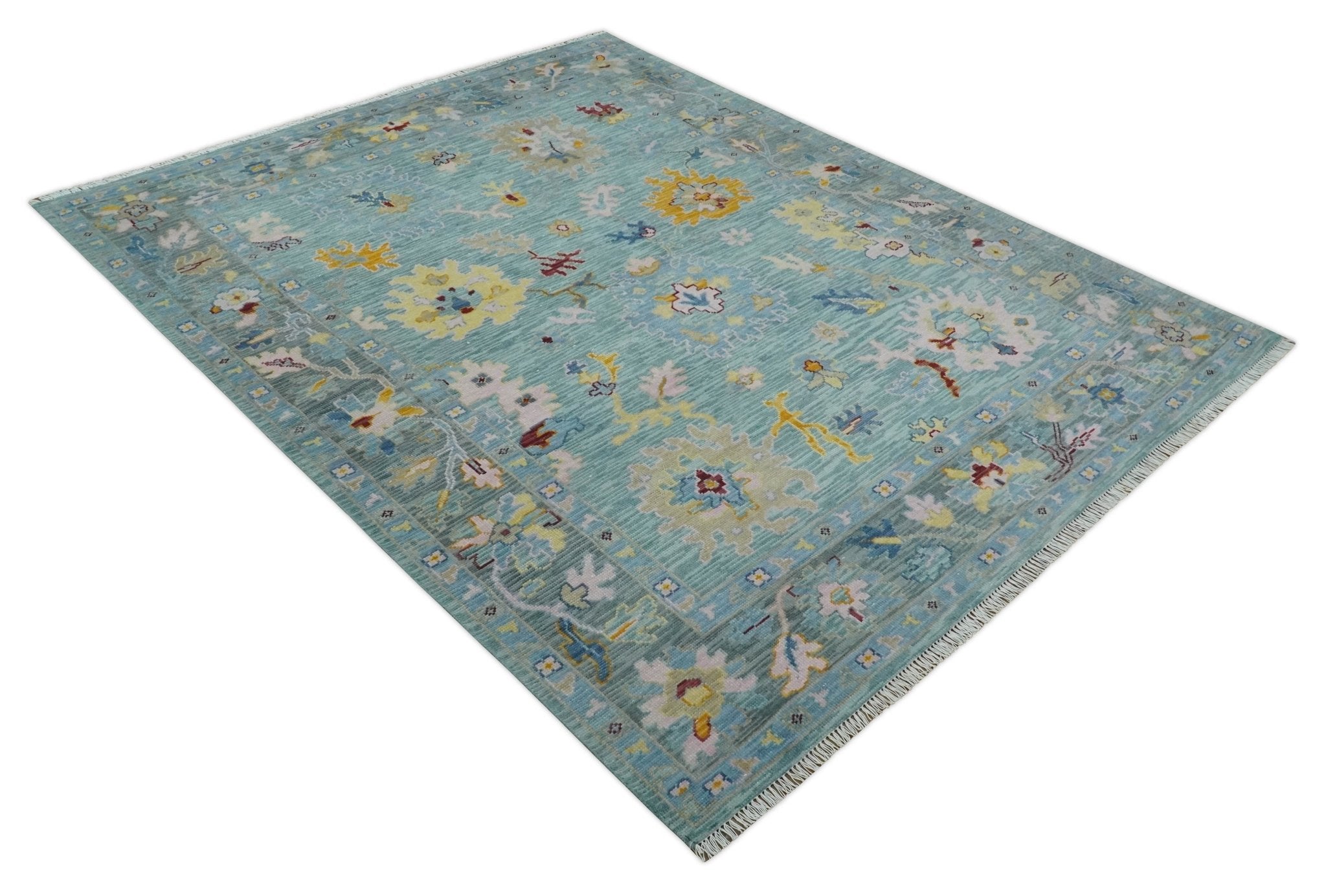 Oushak 5x8, 6x9, 8x10, 9x12, 10x14 and 12x15 Aqua and Gray Hand Knotted Traditional Persian Vintage Wool Rug | TRD2794 - The Rug Decor
