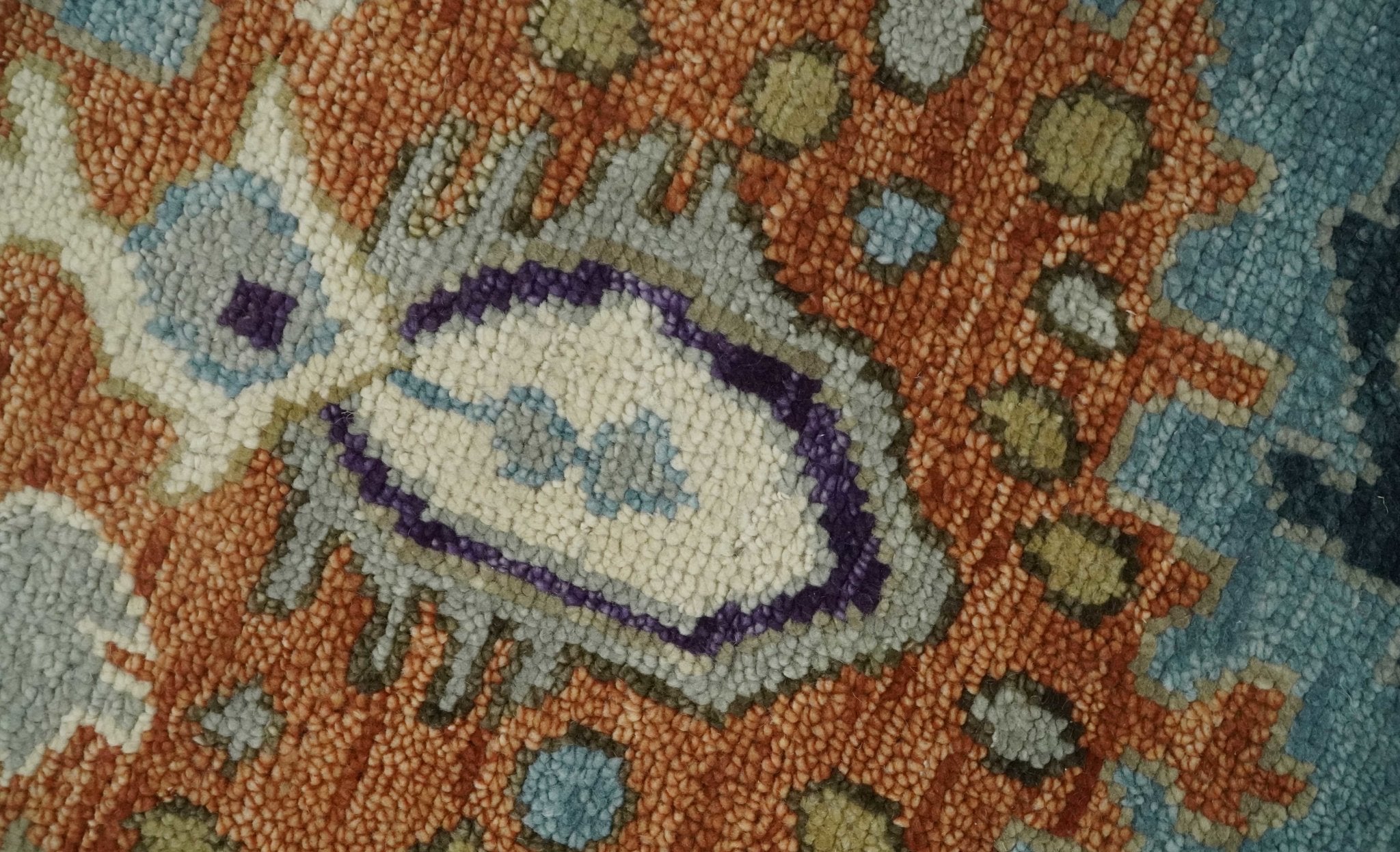 Oushak Hand Knotted Blue and Ivory Traditional Wool Multi Size wool Area Rug