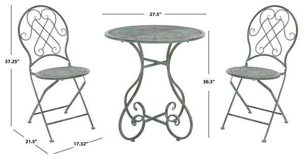 Adriel 3 Piece Iron Bistro Set in Antique Green