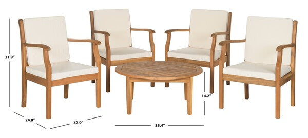 Colfax 5 Piece Outdoor Coffee Set in Natural with Beige Cushion