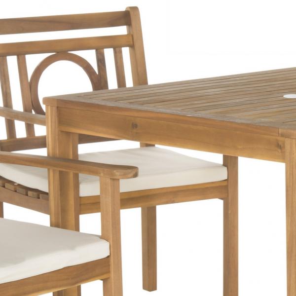 Montclair 5 Piece Outdoor Dining Set in Natural with Beige Seat Cushion