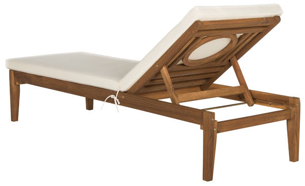 Montclair Acacia Wood Sun Lounger in Natural with Beige Cushion