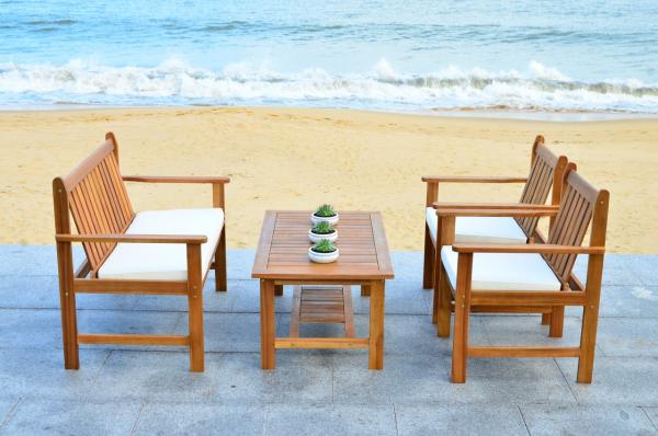 Burbank 4 Piece Patio Set in Natural with Beige Seat Cushion