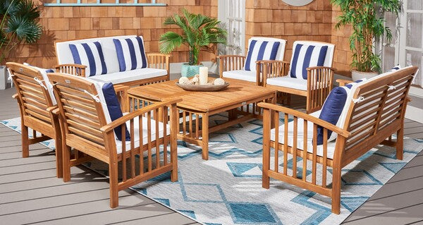 Rocklin 4 Piece Outdoor Living Set in Natural and Beige with Accent Pillows