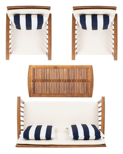Rocklin 4 Piece Outdoor Living Set in Natural and Beige with Accent Pillows