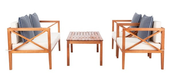 Nunzio 4 Piece Outdoor Living Set in Natural and Beige with Accent Pillows