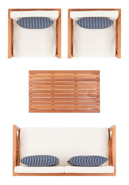 Nunzio 4 Piece Outdoor Living Set in Natural and Beige with Accent Pillows