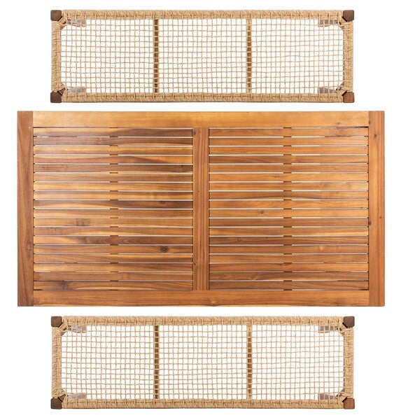 Aquina Outdoor Dining Set in Natural with Light Brown Woven Rattan Benches