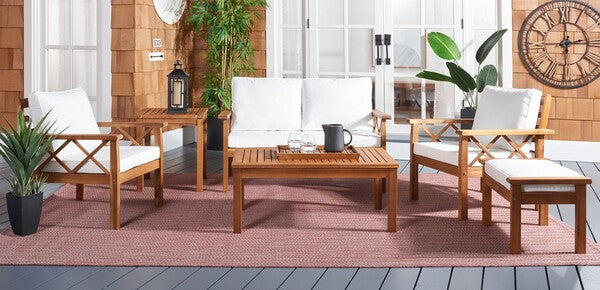Loanna 6 Piece Outdoor Living Set in Natural with Beige Cushion