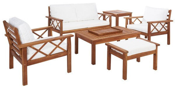 Loanna 6 Piece Outdoor Living Set in Natural with Beige Cushion