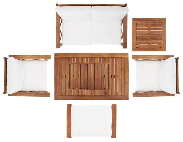 Loanna 6 Piece Outdoor Living Set in Natural with Beige Cushion