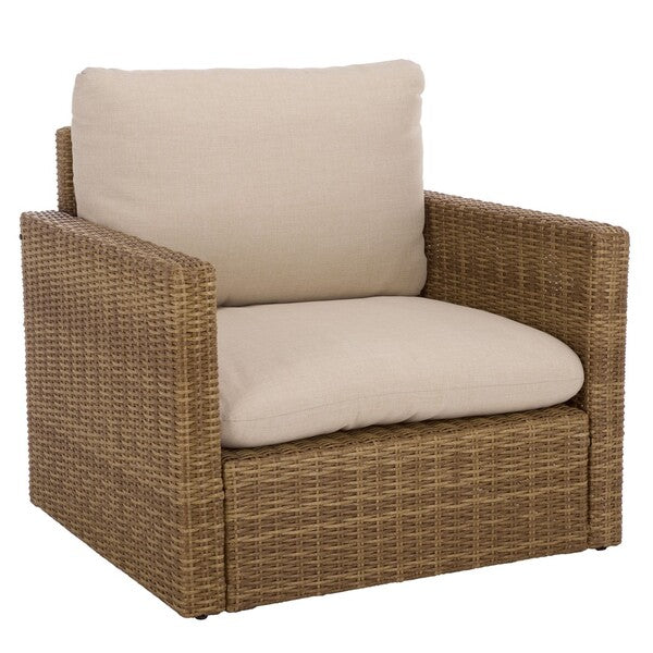 Emma Rattan Armchair in Natural with Taupe Cushion